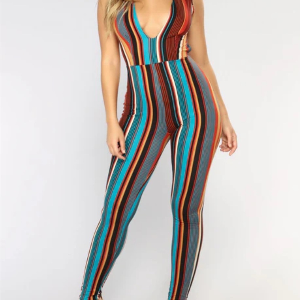 Fashion Nova Colorful Striped Jumpsuit